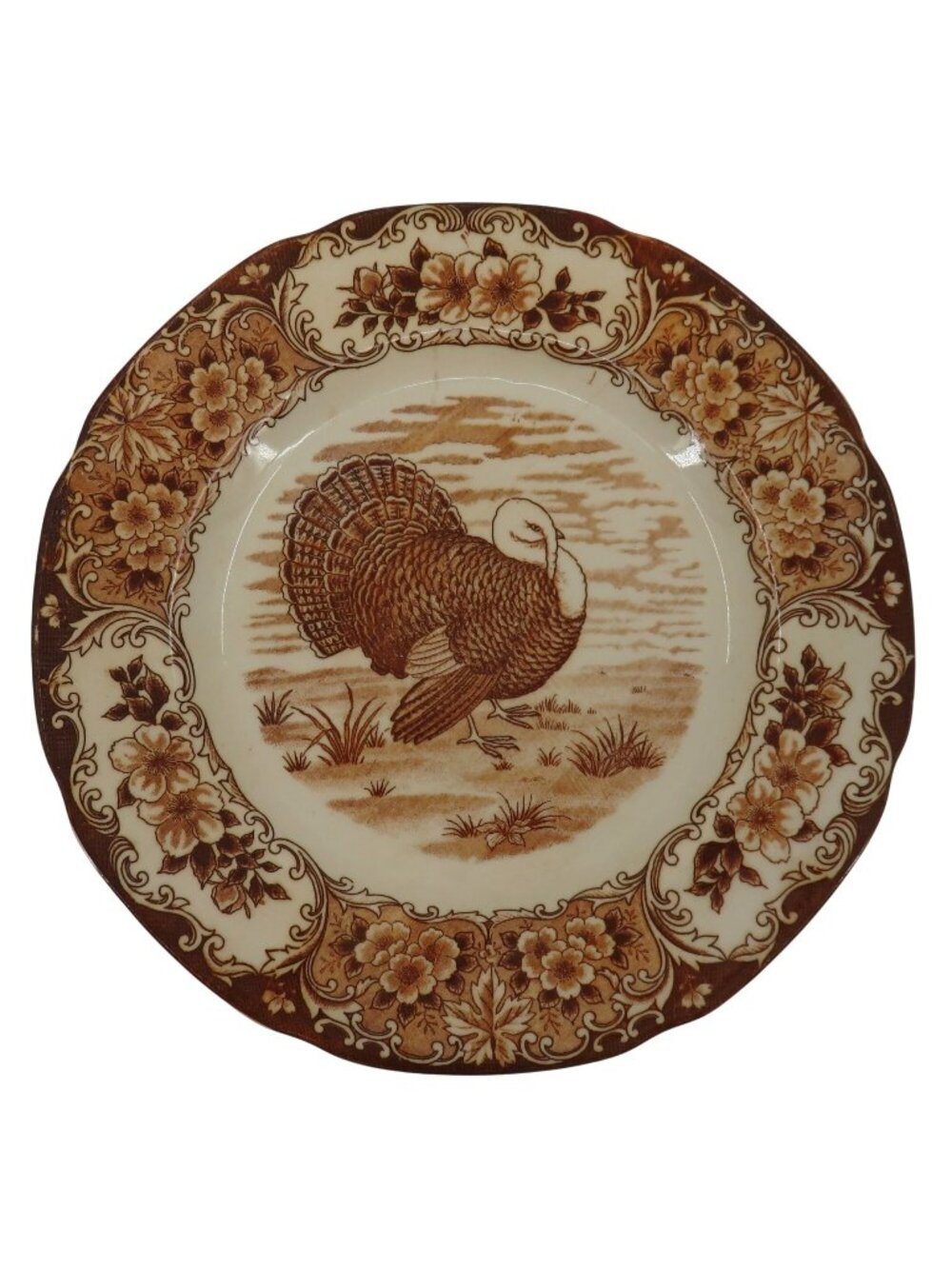 VTG Ucagco Turkey Flower Floral Plate 10.1in Thanksgiving Retro Made in Japan